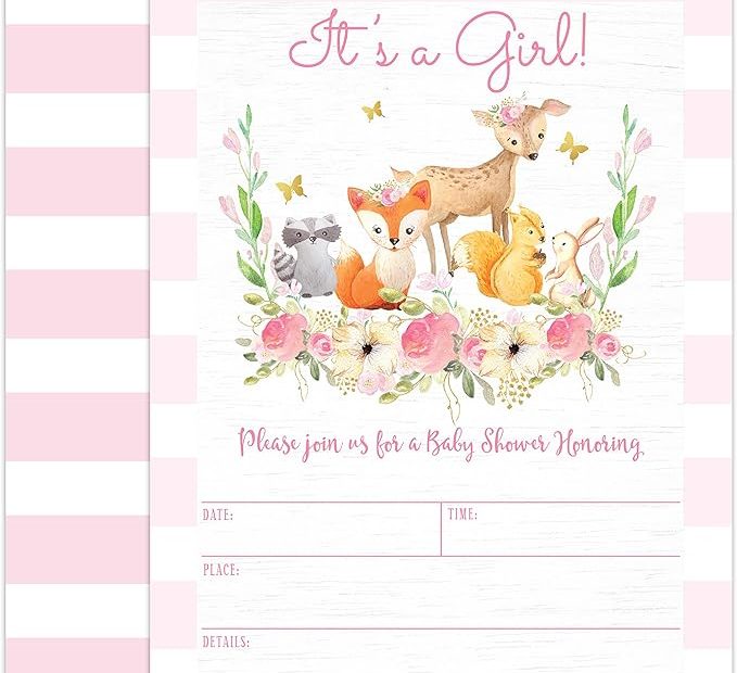 Your Main Event Prints Pink Woodland Baby Shower Invitations